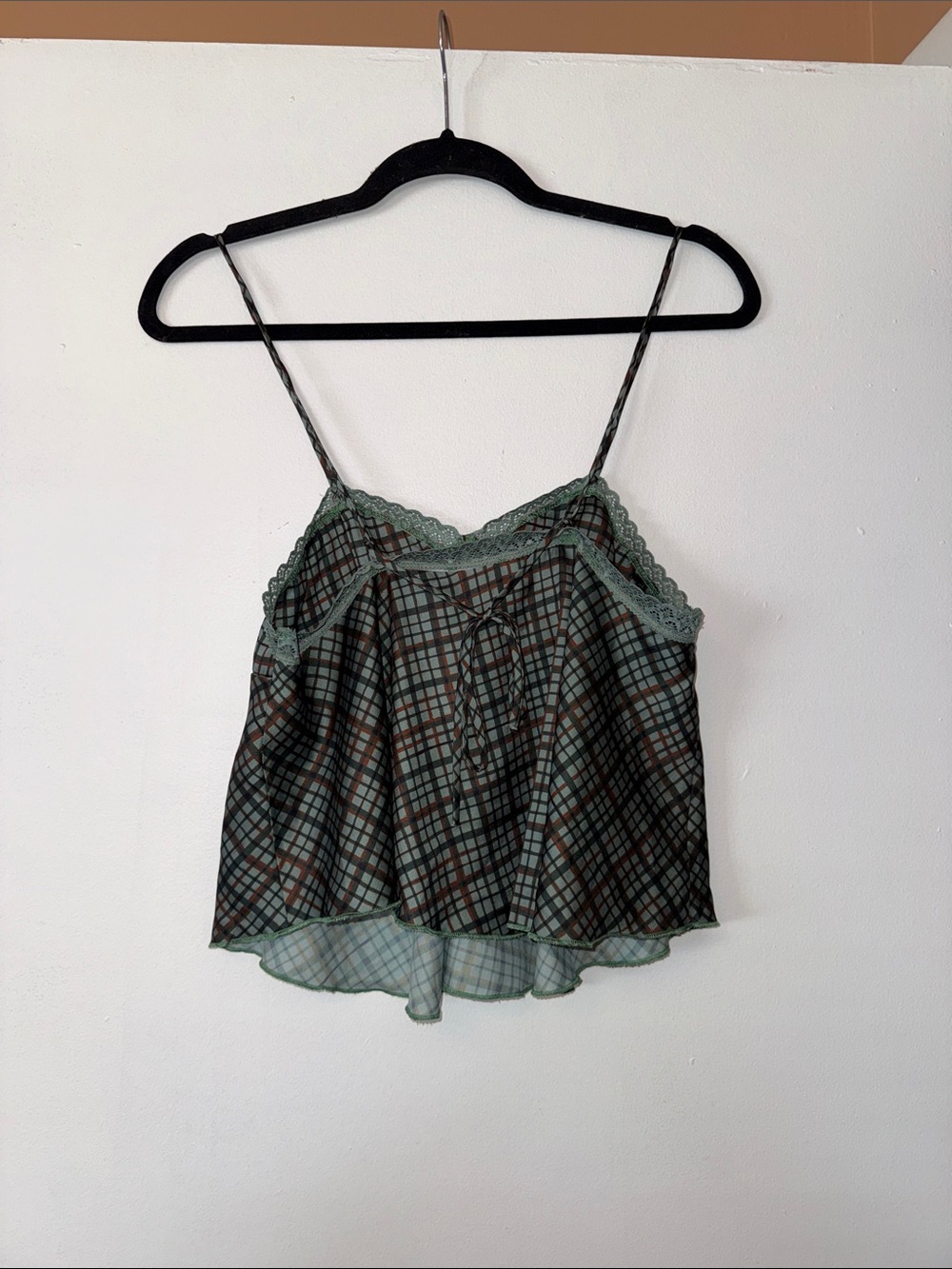 Free People Plaid Lace-Trim Green Camisole - Picture 4 of 5